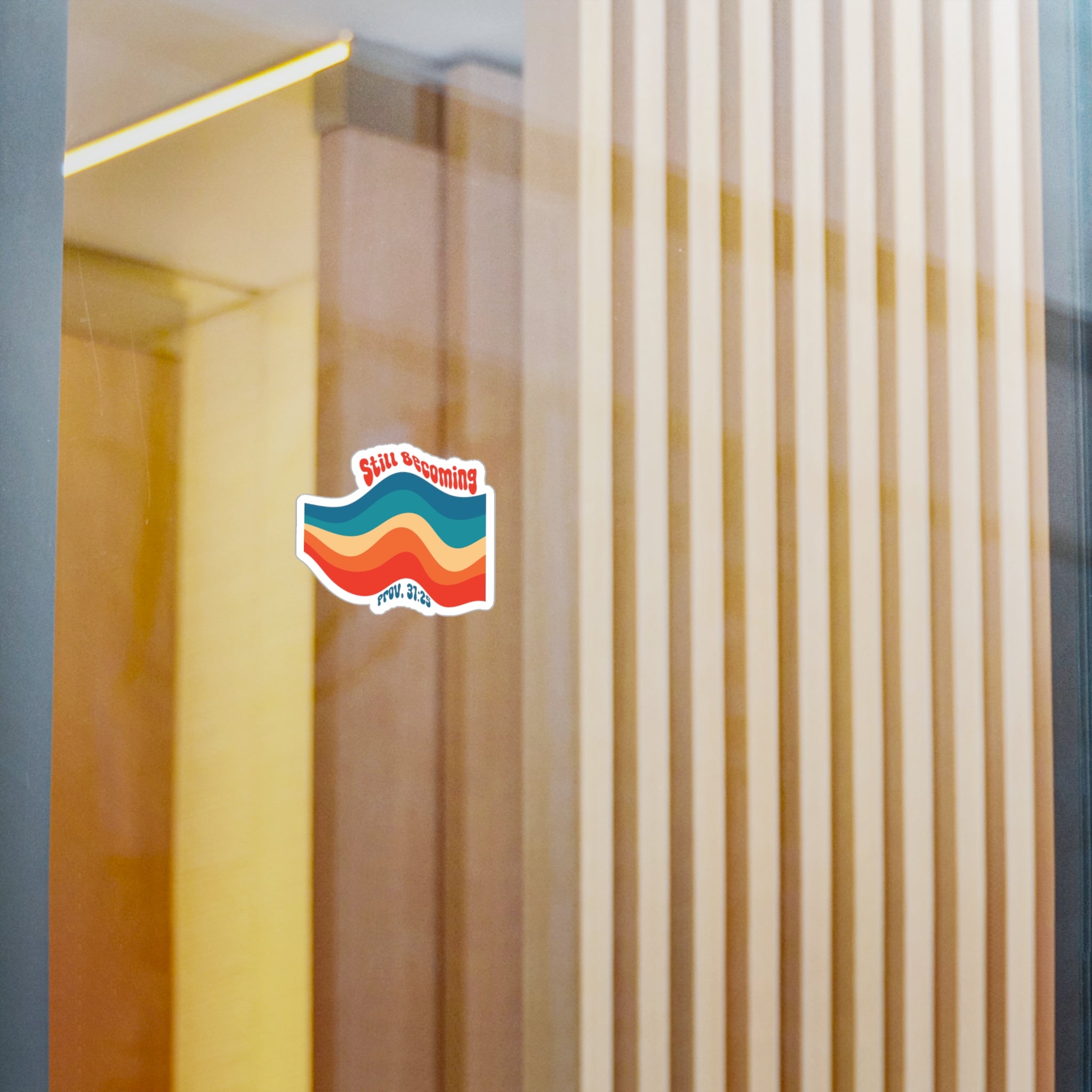 Still Becoming Sticker — Retro Wavy Vinyl Decal (Prov. 31:25)