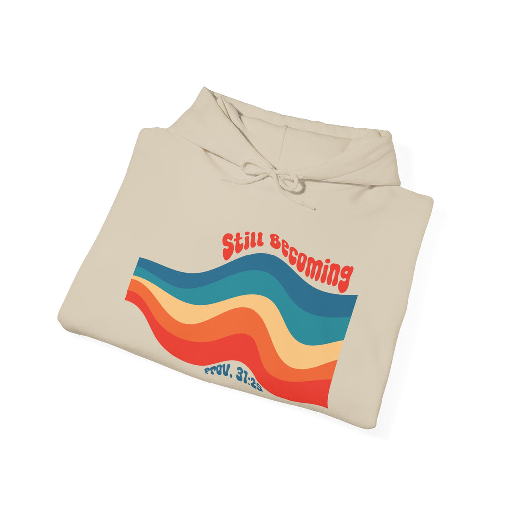Still Becoming hoodie | retro rainbow wave graphic